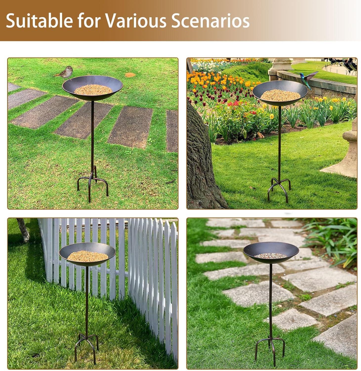 Emilios 29 ‘H Vintage Metal Bird Bath with 4 Prongs Base Stake Free Standing Birdbath and Bird Feeder