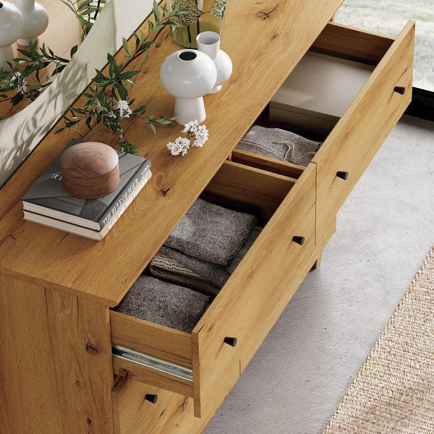 Wampat 47" Baby Dresser for Nursery with 6 Drawers, Changing Table for Baby, Oak Brown