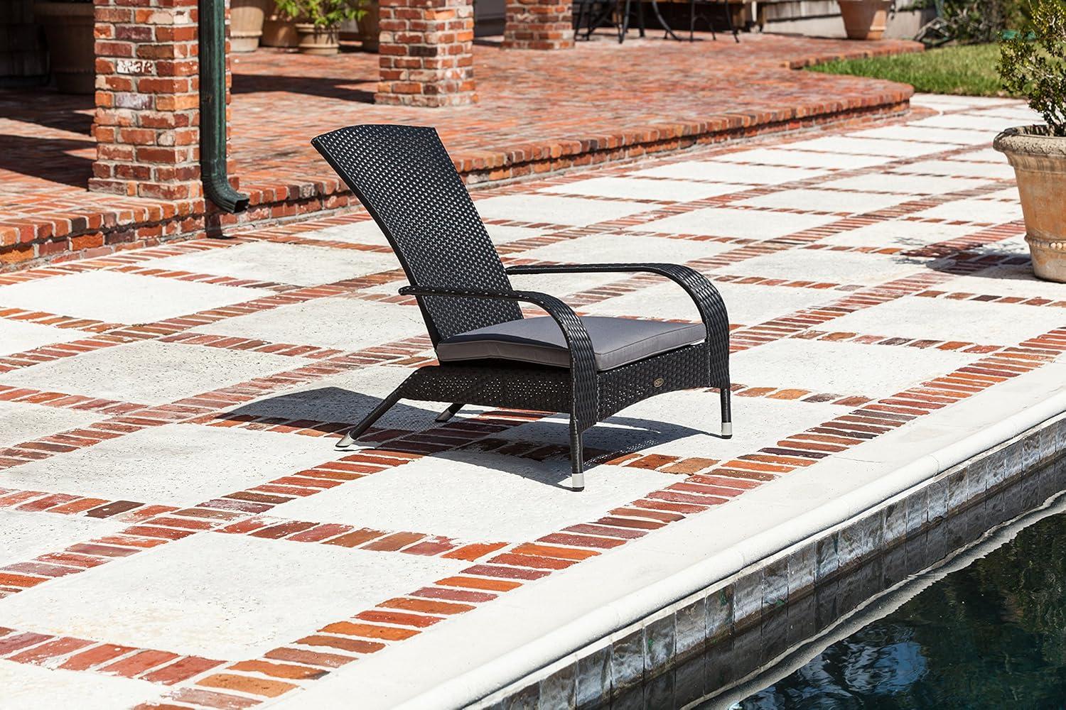 Sleek Black Coconino Resin Wicker Adirondack Chair with Grey Cushion