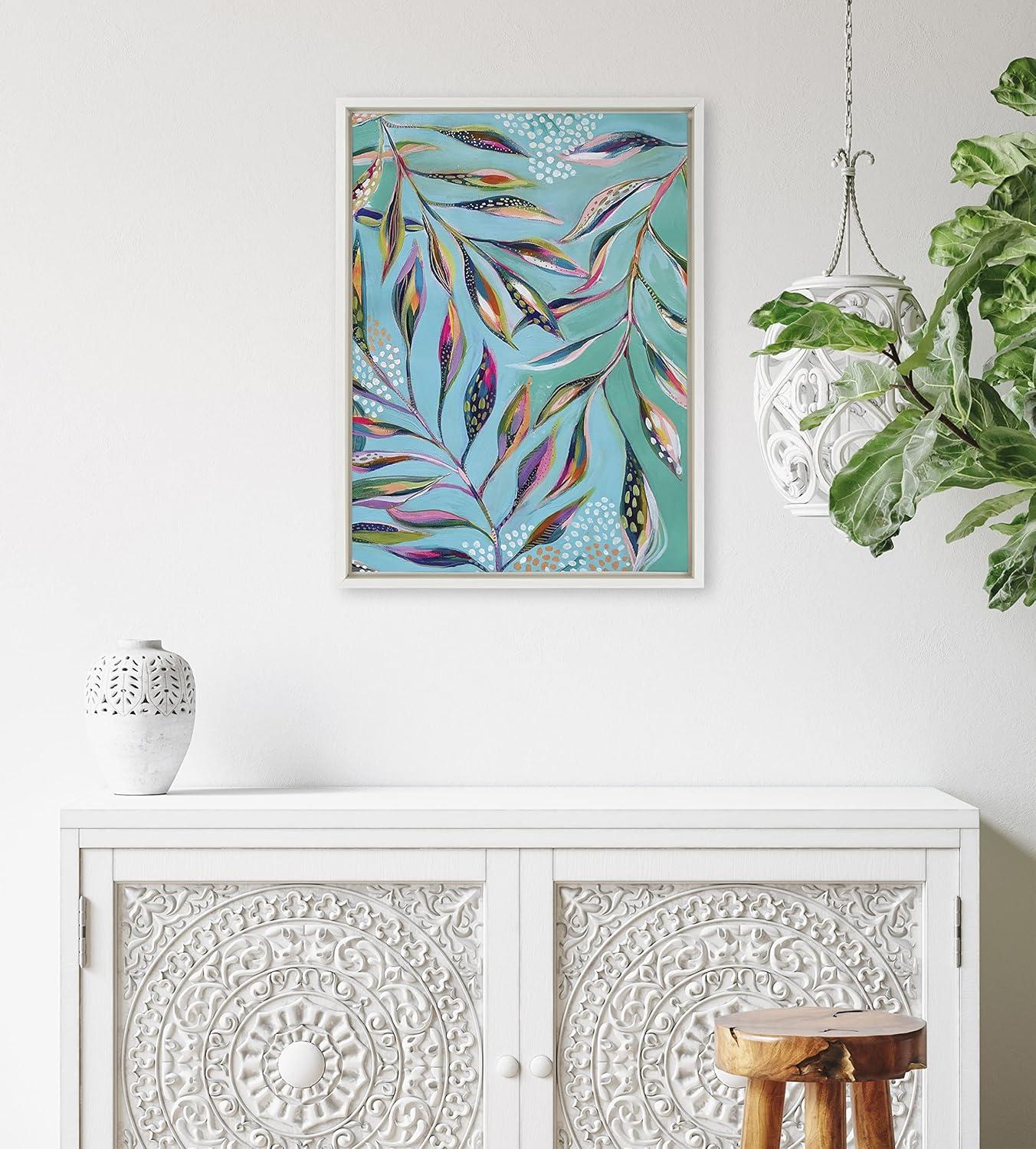 Kate and Laurel Sylvie A Tranquil Moment Framed Canvas Wall Art by Jessi Raulet of Ettavee, 18x24 White, Vibrant Colorful Botanical Art for Wall Home Decor