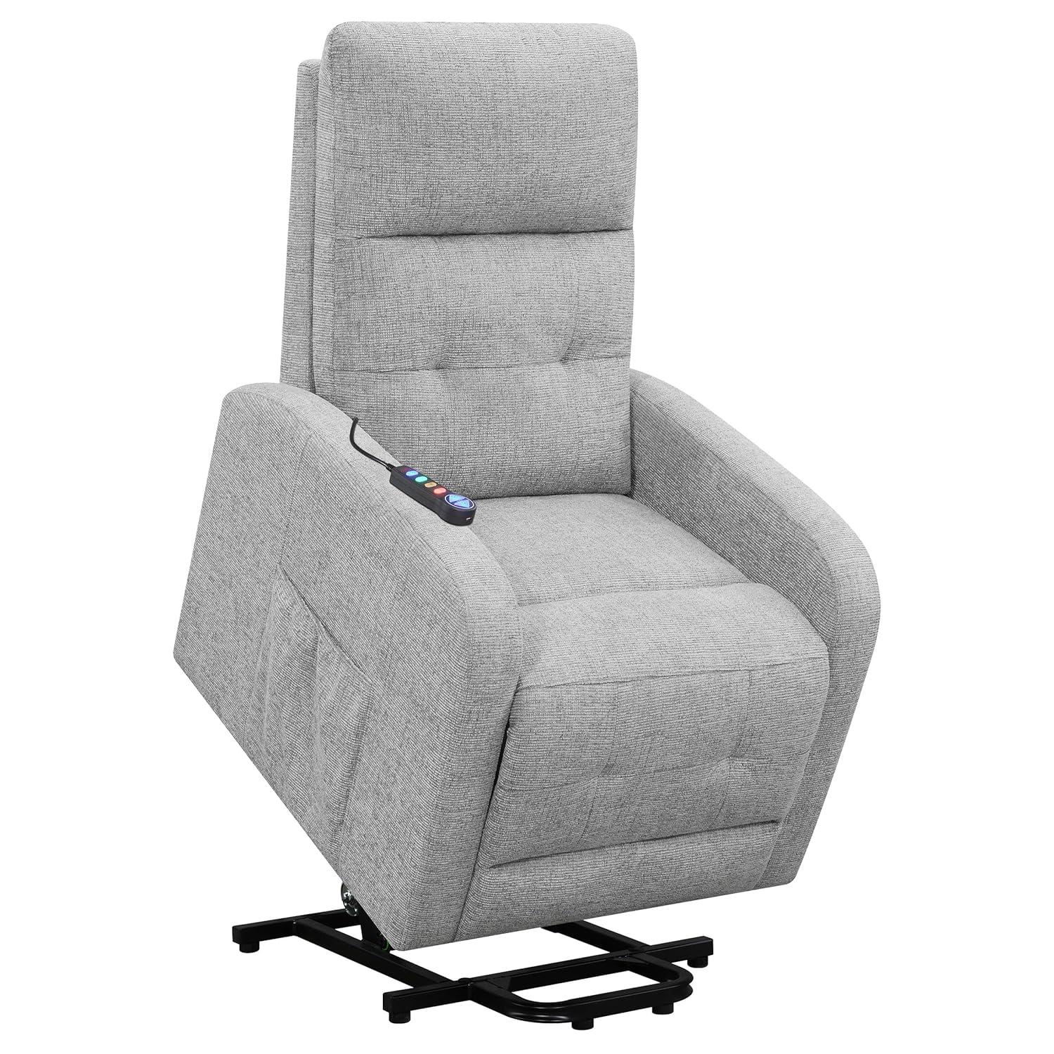 Coaster Howie Tufted Fabric Upholstered Power Lift Recliner in Gray
