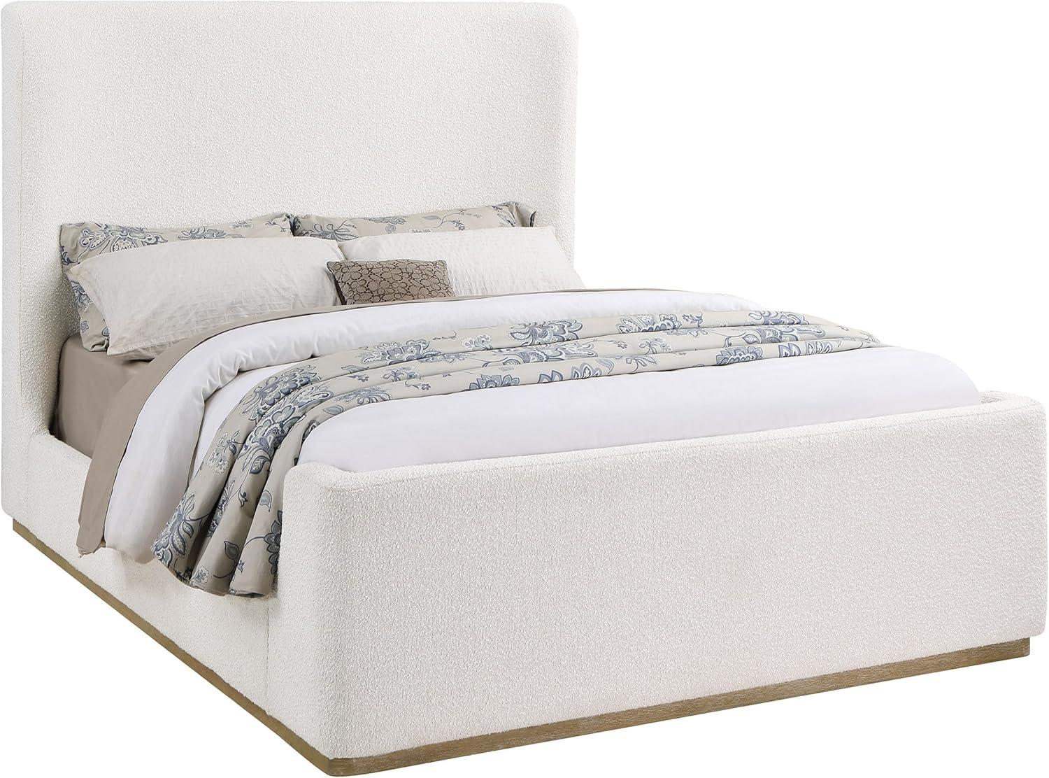 Cream Boucle Upholstered King Platform Bed with Wingback Headboard