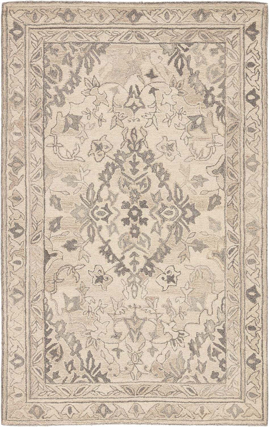 Ivory and Gray Wool Medallion 5' x 8' Area Rug