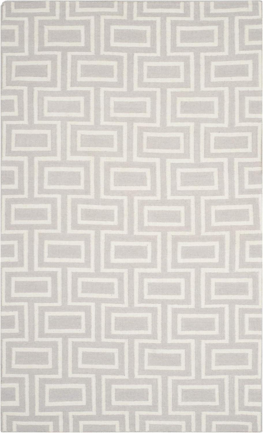 Grey and Ivory Geometric Wool Flatweave Area Rug, 8' x 10'