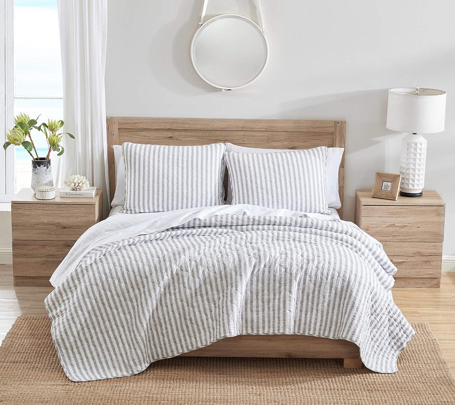 Twin Willow Way Ticking Stripe Quilt & Sham Set Gray - Stone Cottage: Cotton Twin Coverlet Set with Pillow Sham