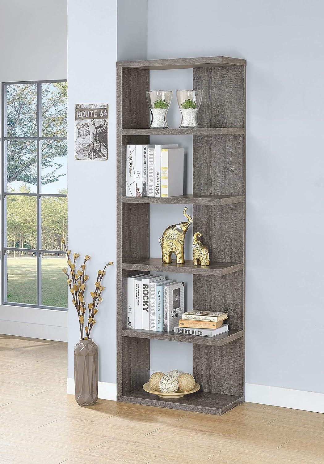 70.75" Rustic 5 Shelf Bookcase Weathered Gray - Coaster: Laminated Melamine, Fixed Shelves, Open Back