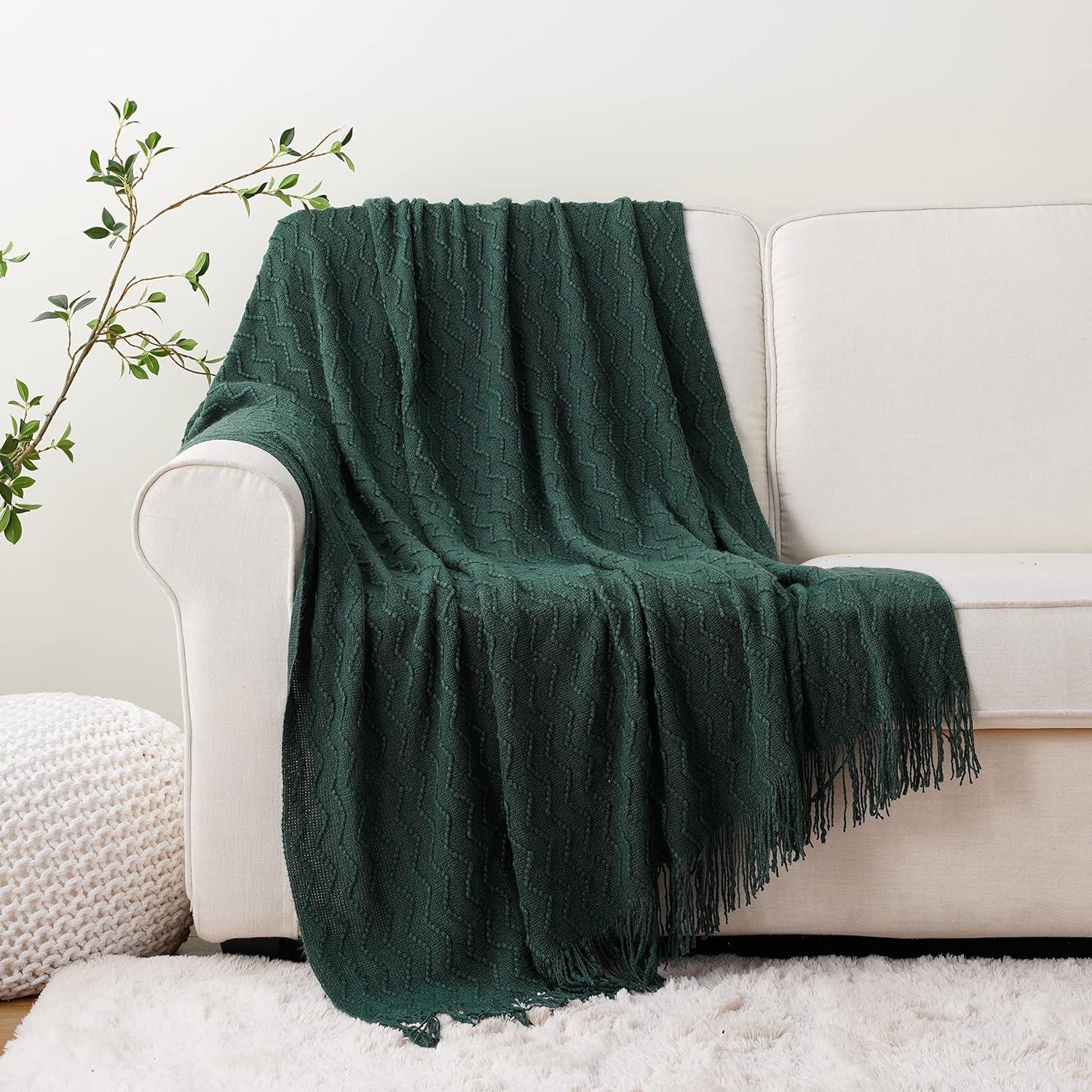 Battilo Green Throw Blanket for Couch, Textured Soft Green Blanket Throw,Dorm Essentials,50"x60"