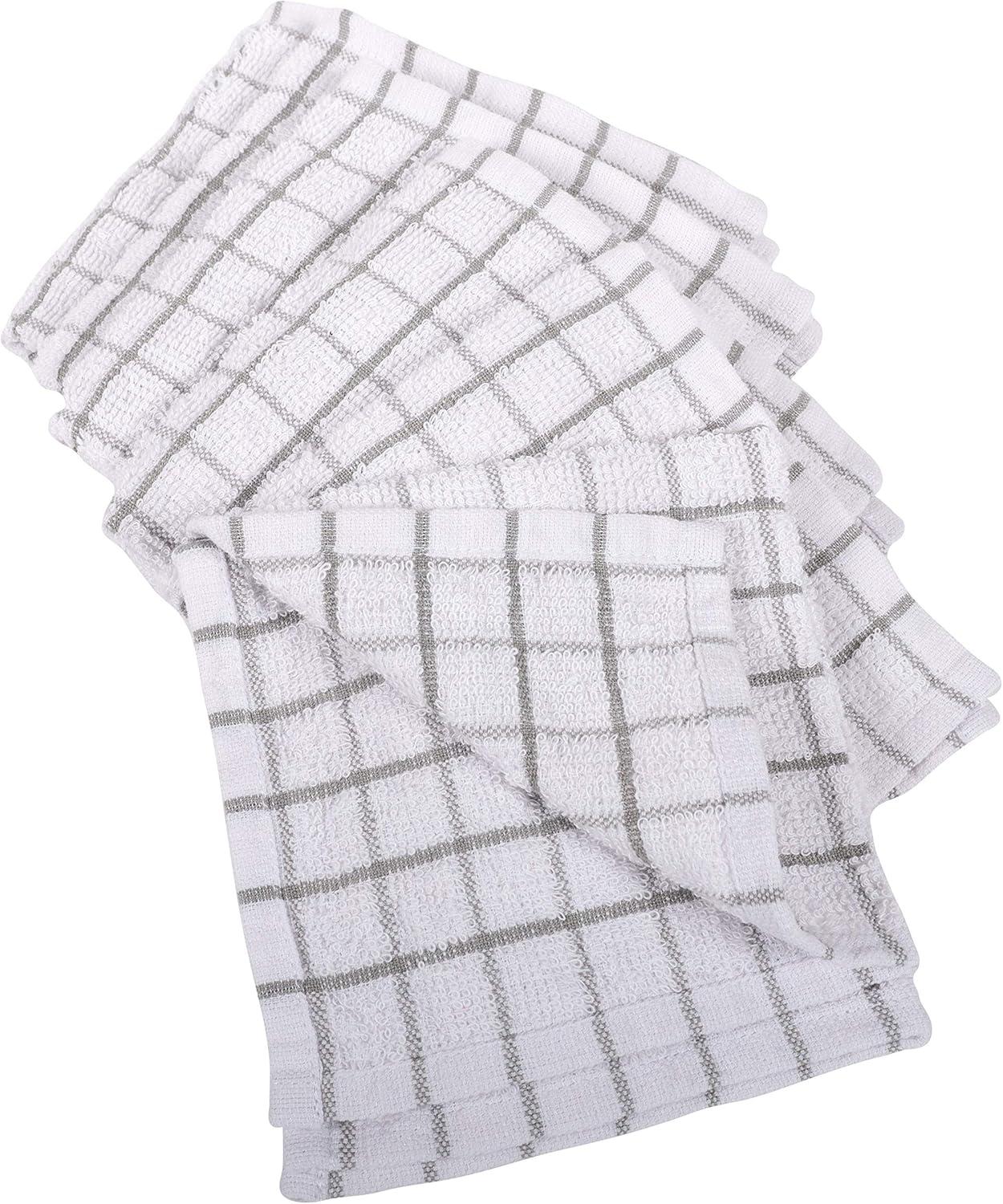 Gray Checkered Cotton Terry Dish Cloth Set, 12 x 12 Inches