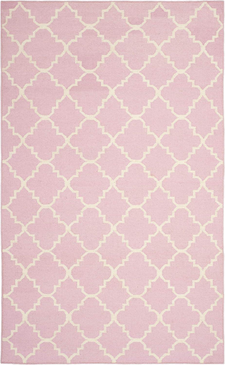 Pink and Ivory Geometric Wool Flatweave Area Rug, 5' x 8'