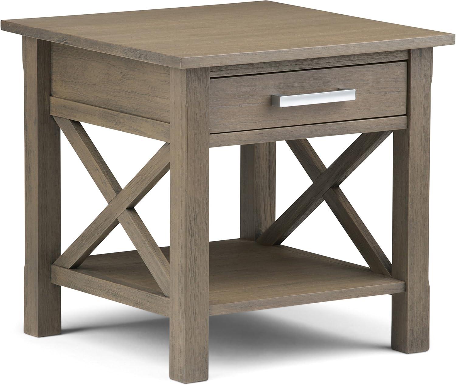 Farmhouse Gray Contemporary Square End Table with Storage