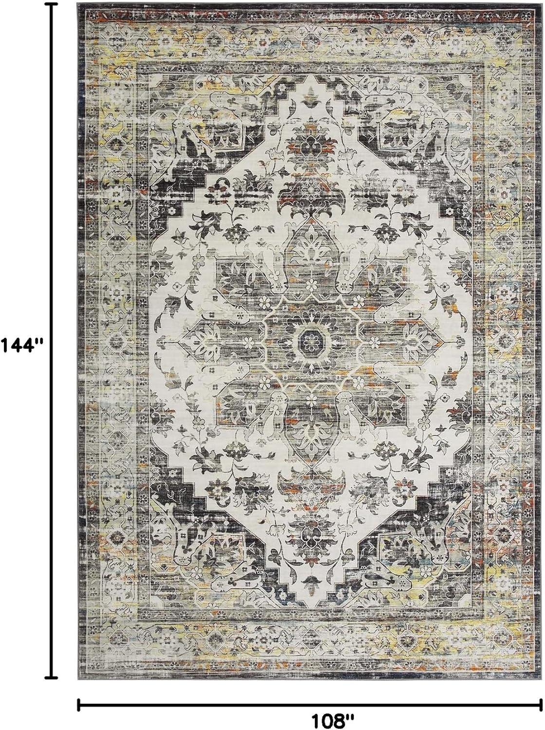 Garvee 9' x 12' Large Rug Vintage Persian Area Rugs Distressed Print Carpet Floral Pattern Rug No-Slip Low Pile Rug Living Room Bedroom Rug, Gray