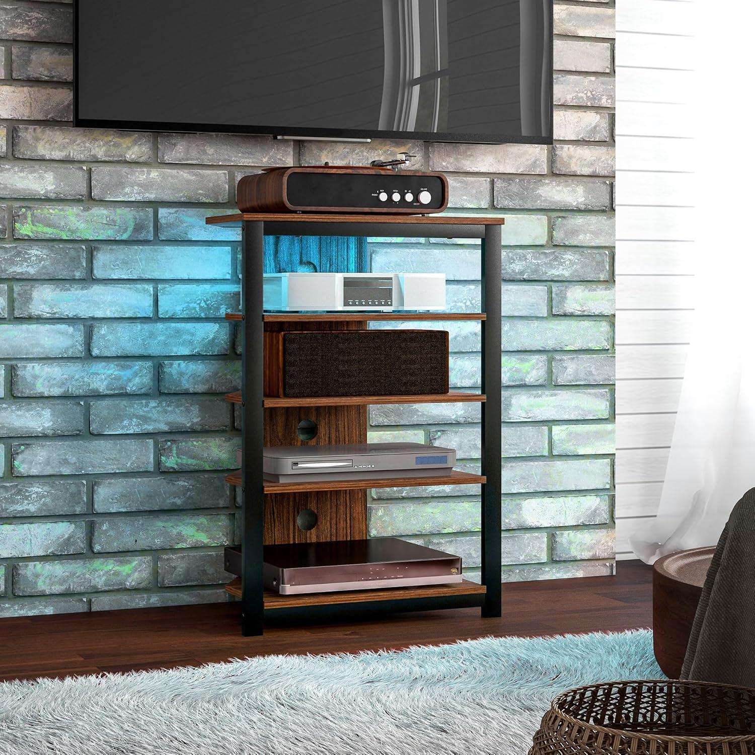 Kadyn Led Tv Stand, Entertainment Center With Storage Shelves And Steel Frame For Living Room, Brown