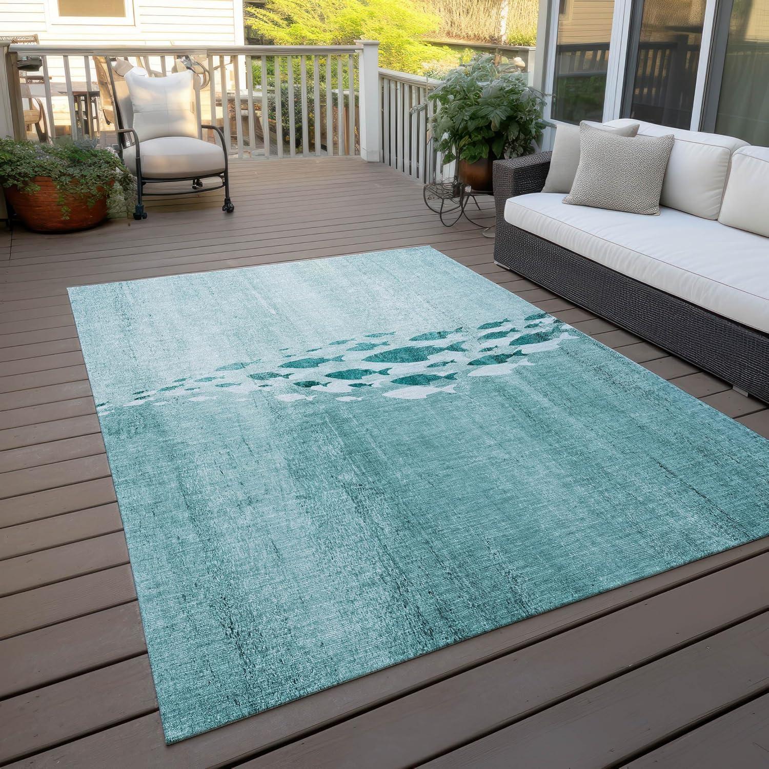 Addison Rugs Machine Washable Indoor/ Outdoor Chantille Modern Sea Life Rug Teal - 8' x 10'