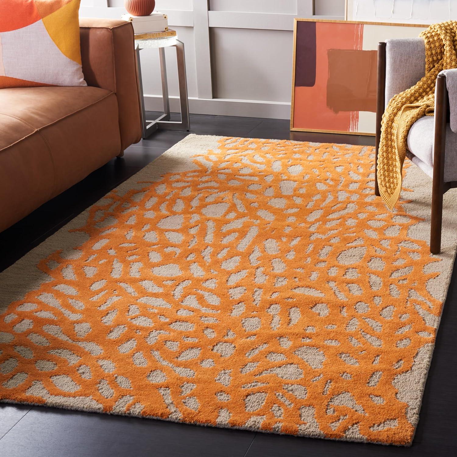 Blossom BLM695 Hand Hooked Indoor Area Rug - Grey/Orange - 5'x8' - Safavieh