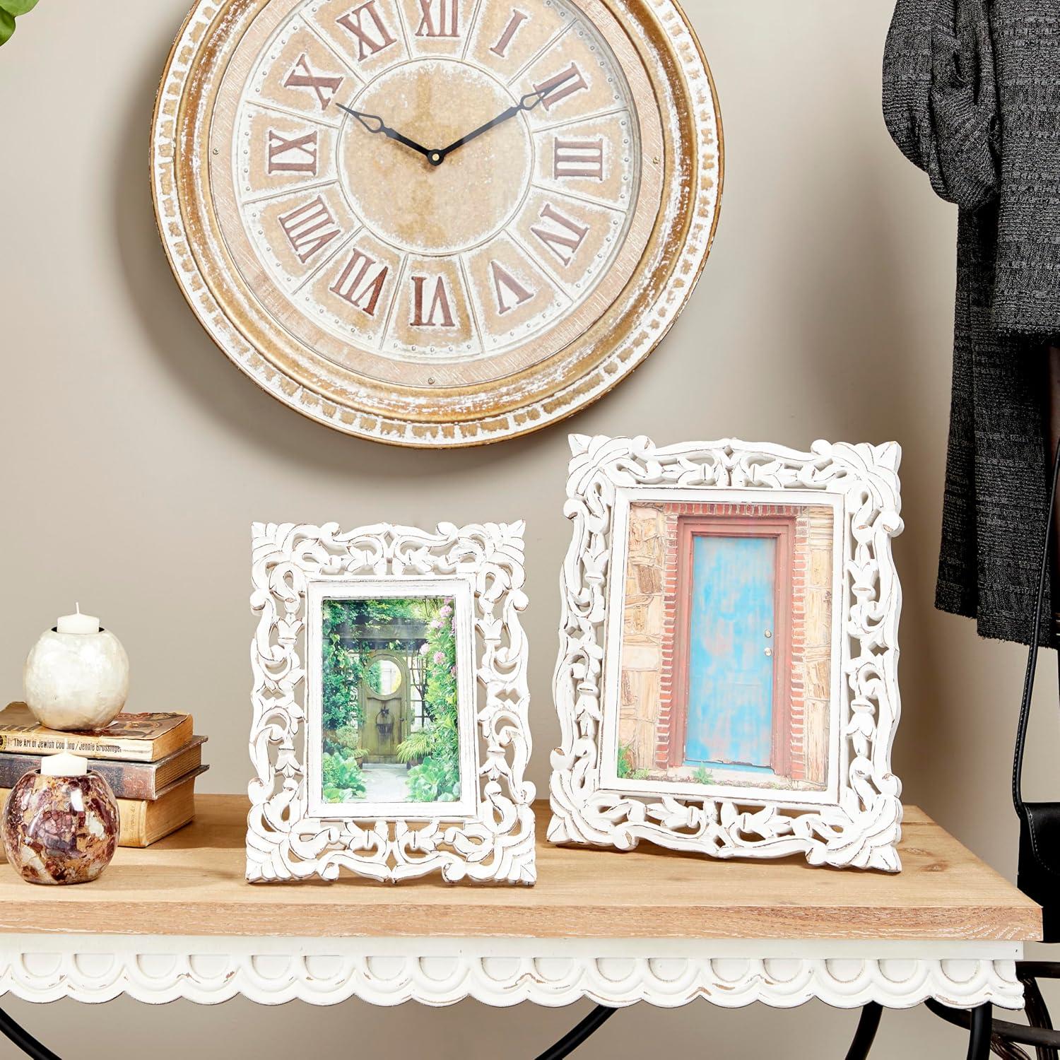 DecMode 8" x 10" Handmade Intricate Carved White Scroll Photo Frame