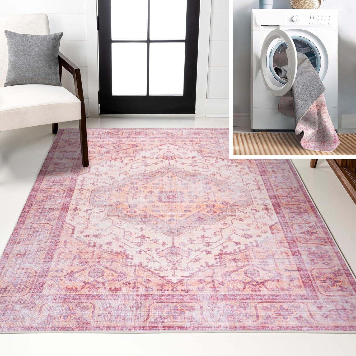 3' x 5' Alacati Ogee Medallion Machine Washable Indoor/Outdoor Area Rug, Red/Orange/Cream - JONATHAN Y