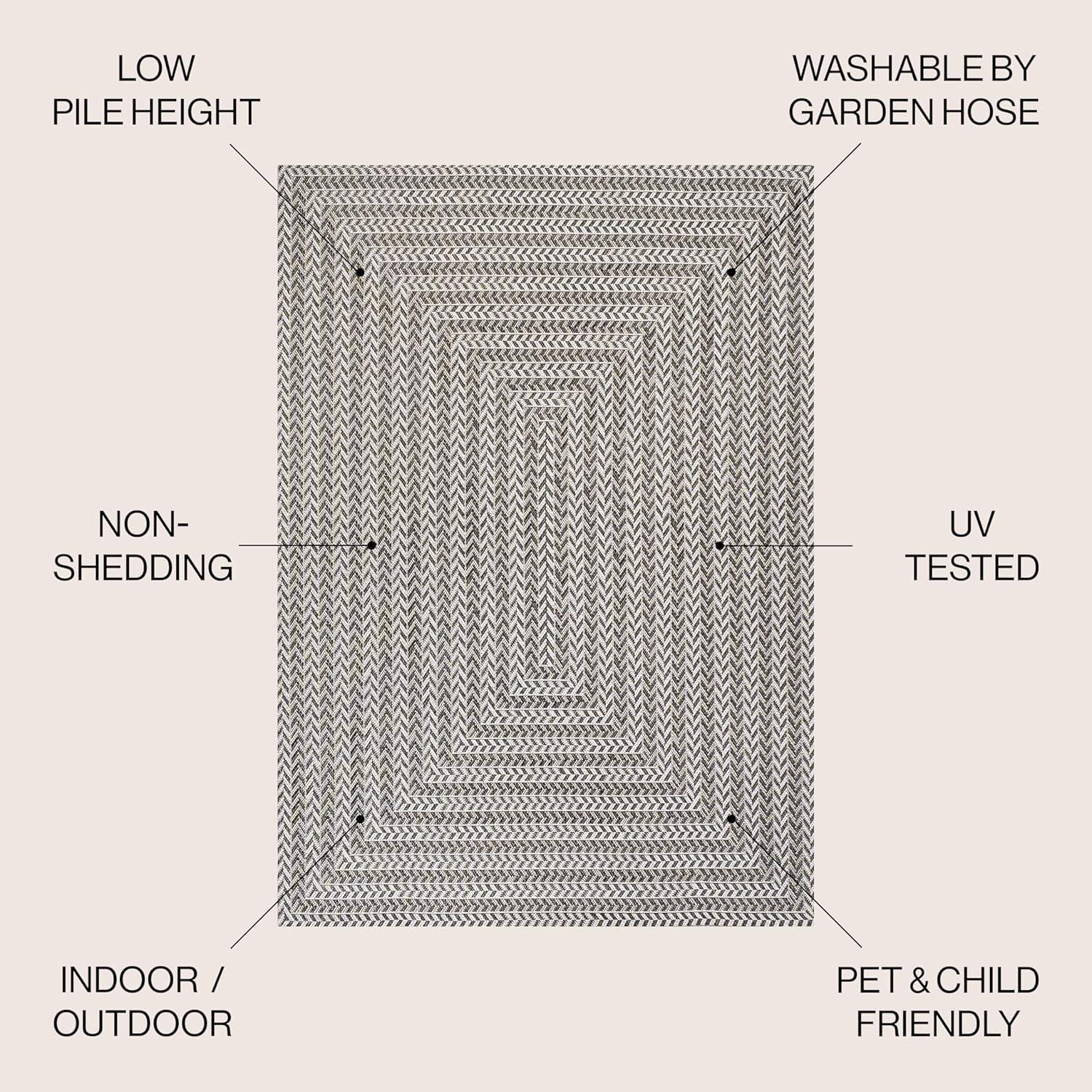 5' x 8' Chevron Modern Concentric Squares Indoor/Outdoor Area Rug, Black/Light Gray - JONATHAN Y