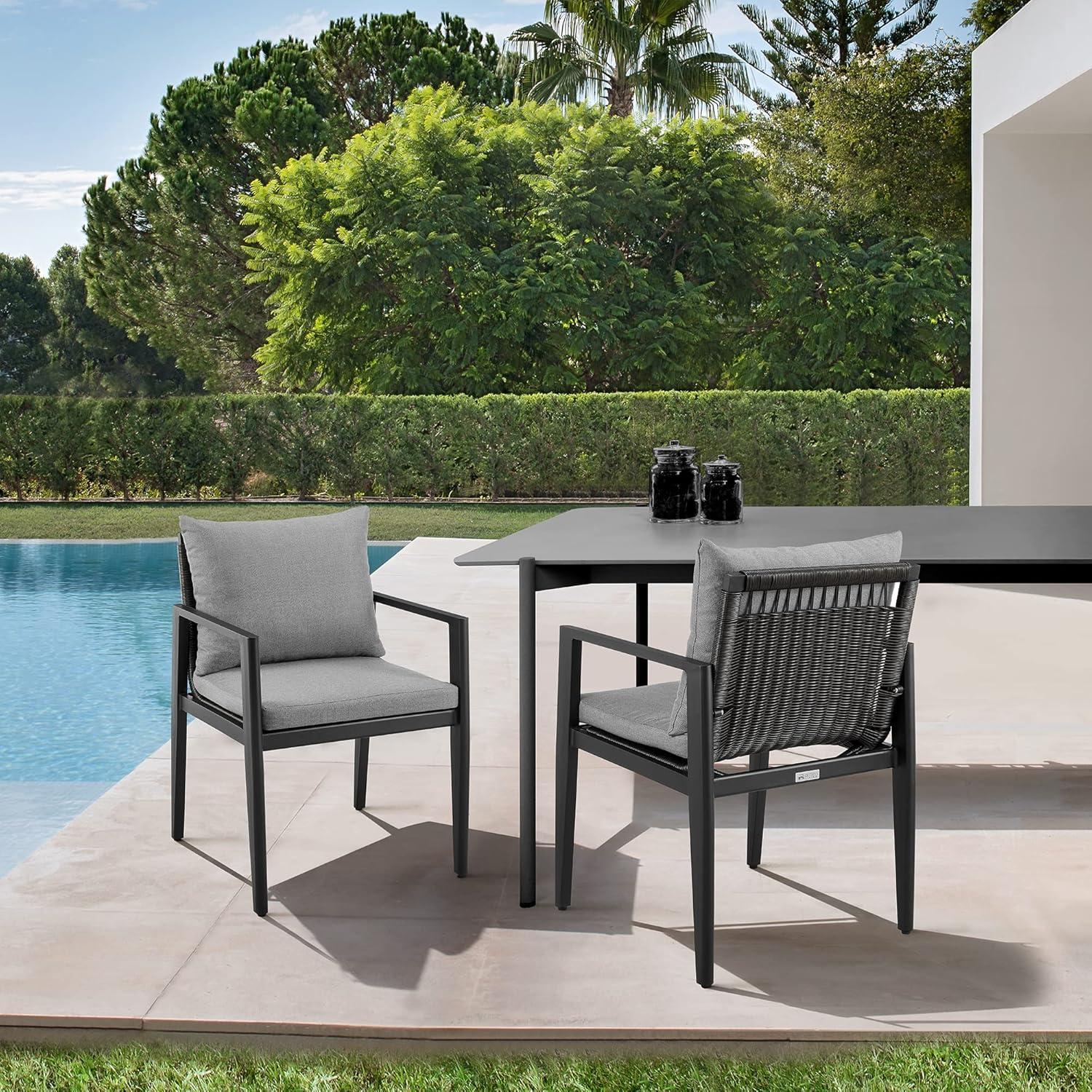 Grand Black Aluminum Outdoor Dining Chairs with Dark Gray Cushions - Set of 2