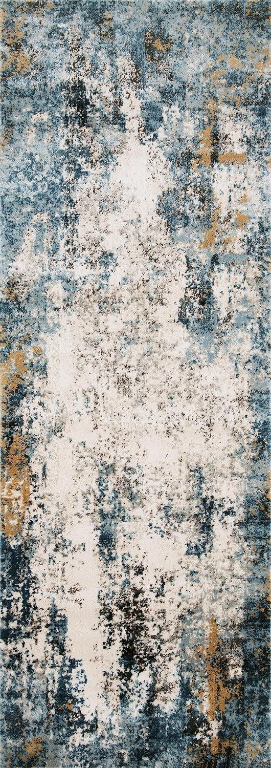 Ivory Abstract Easy-Care Synthetic 2'8" x 10'6" Runner Rug