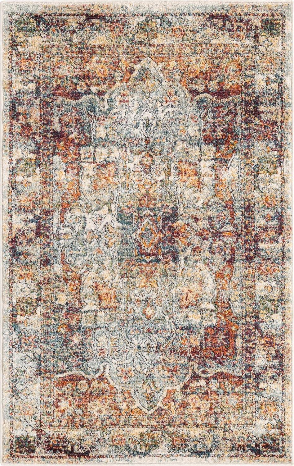 Isabella Ivory Floral 3'x5' Easy-Care Synthetic Area Rug