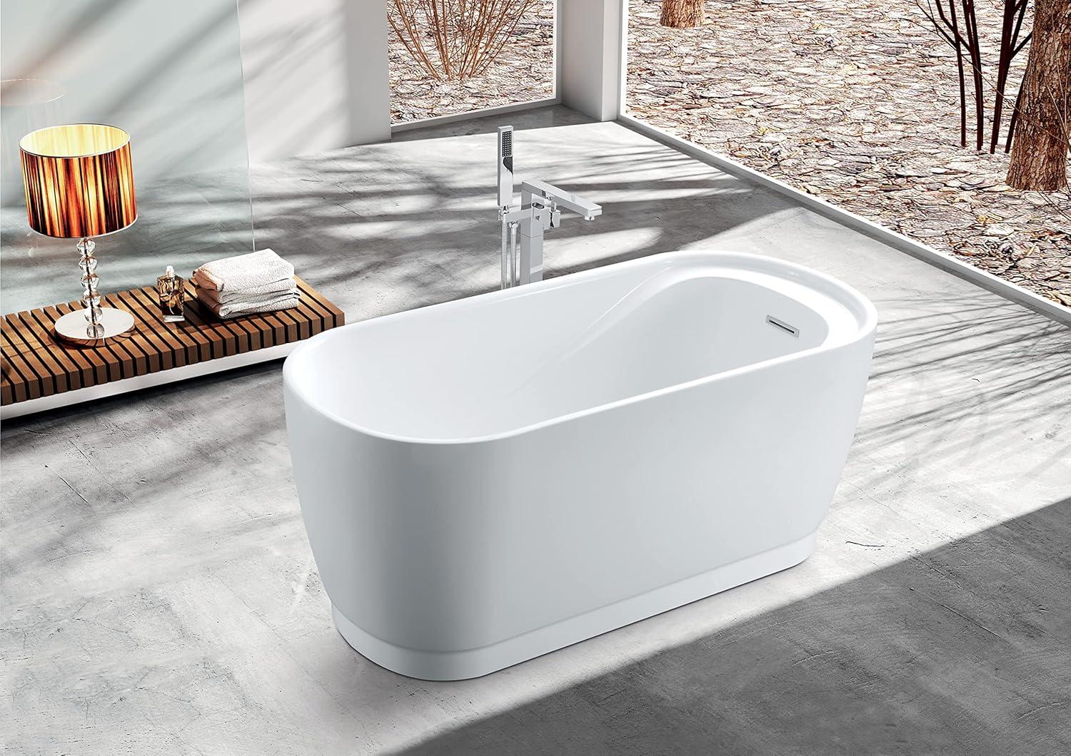 Kingston Brass Aqua Eden 51-Inch Acrylic Oval Double Ended Freestanding Tub with Drain and Integrated Seat