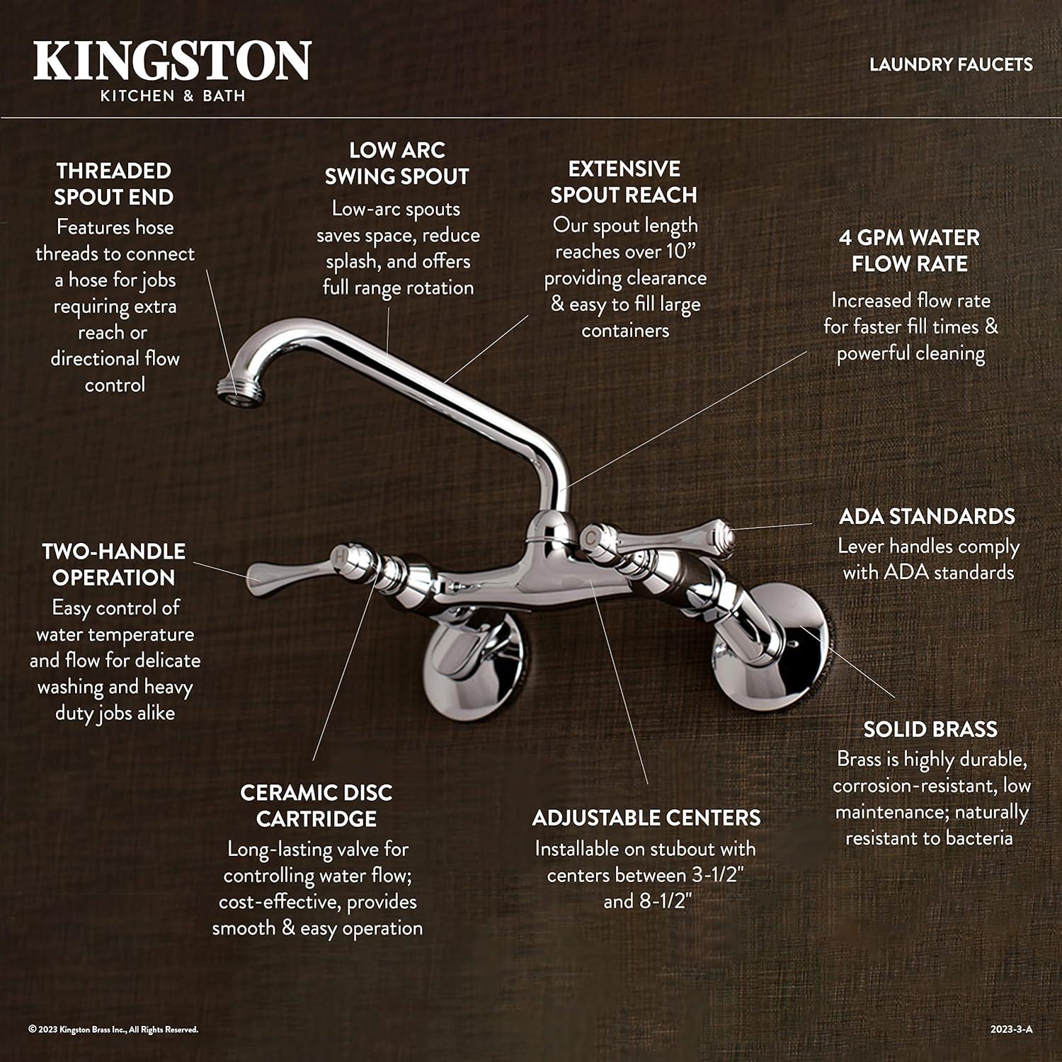 Kingston Brass Kingston Two-Handle 2-Hole Wall Mount Laundry Faucet