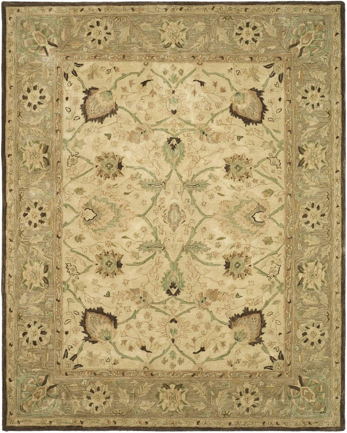 SAFAVIEH Anatolia Venice Floral Wool Area Rug, Ivory/Brown, 4' x 4' Round