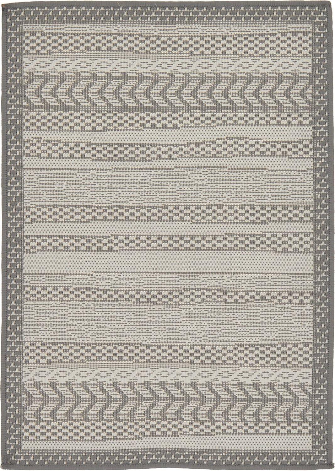 Unique Loom Outdoor Border Collection Area Rug - Lines (2' 2" x 3' 1" Rectangle Gray/Silver)