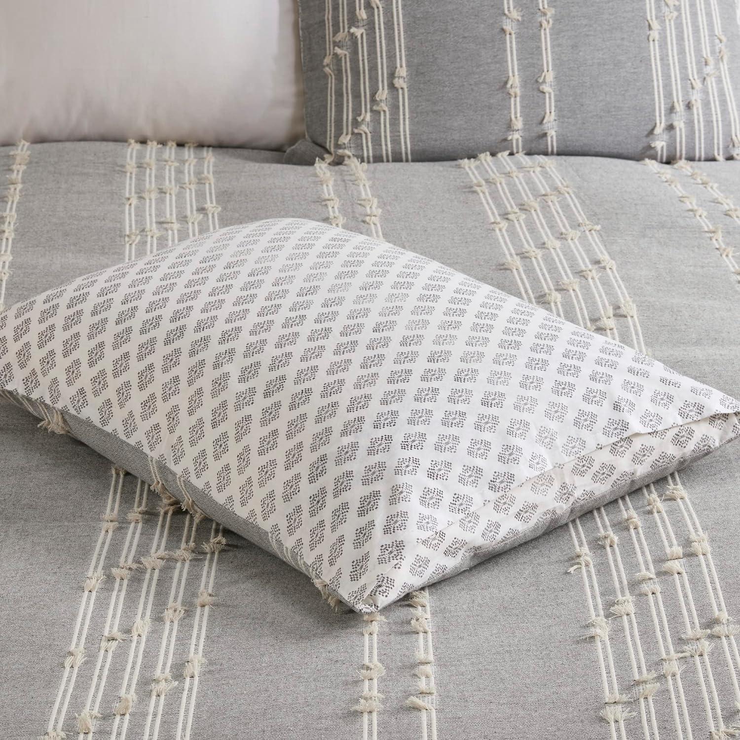 Ink+Ivy 3pc King/California King Kara Cotton Jacquard Duvet Cover Set Gray: OEKO-TEX Certified, Farmhouse Style