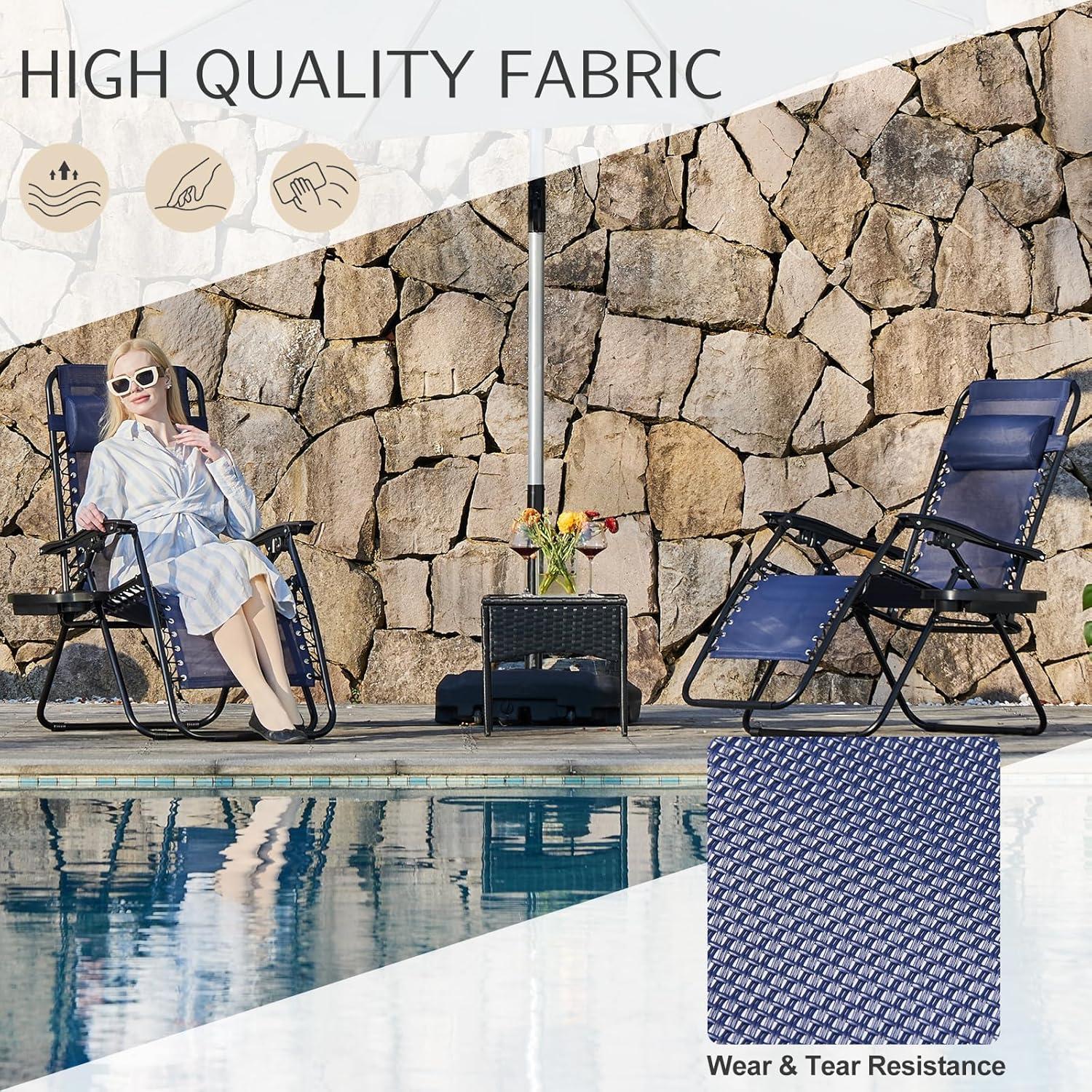 Zero Gravity Chairs, Set of 2 Portable Recliner Beach Camping Patio Outdoor Folding Lounge Chair with Cup Holder Trays and Adjustable Pillow for Poolside, Garden, Backyard, Lawn (Black)