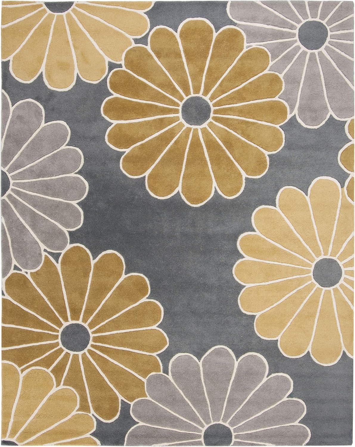 SAFAVIEH Soho Deven Floral Wool Area Rug, Grey/Yellow, 7'6" x 9'6"