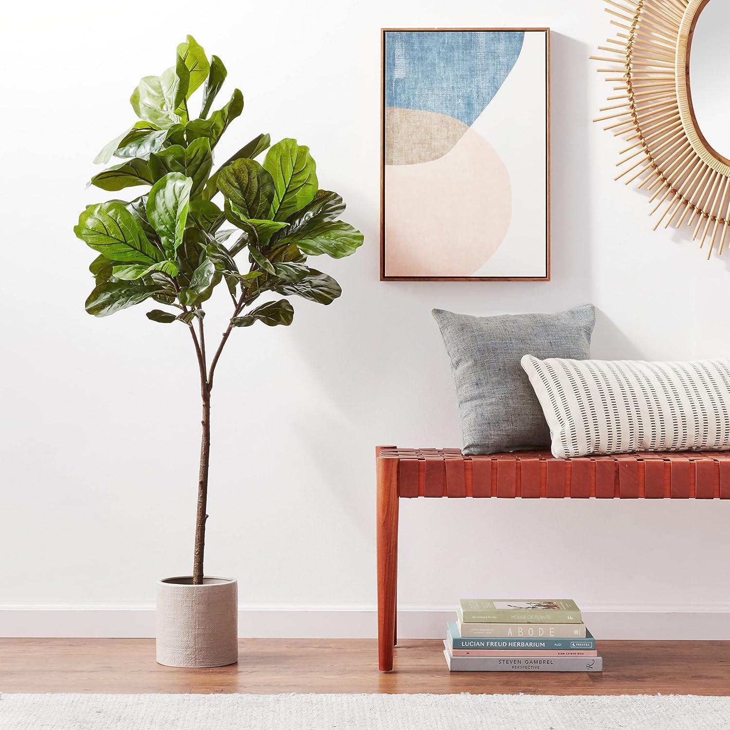Gracie Oaks Fig 54'' Faux Fiddle Leaf Fig Tree in Stone Pot