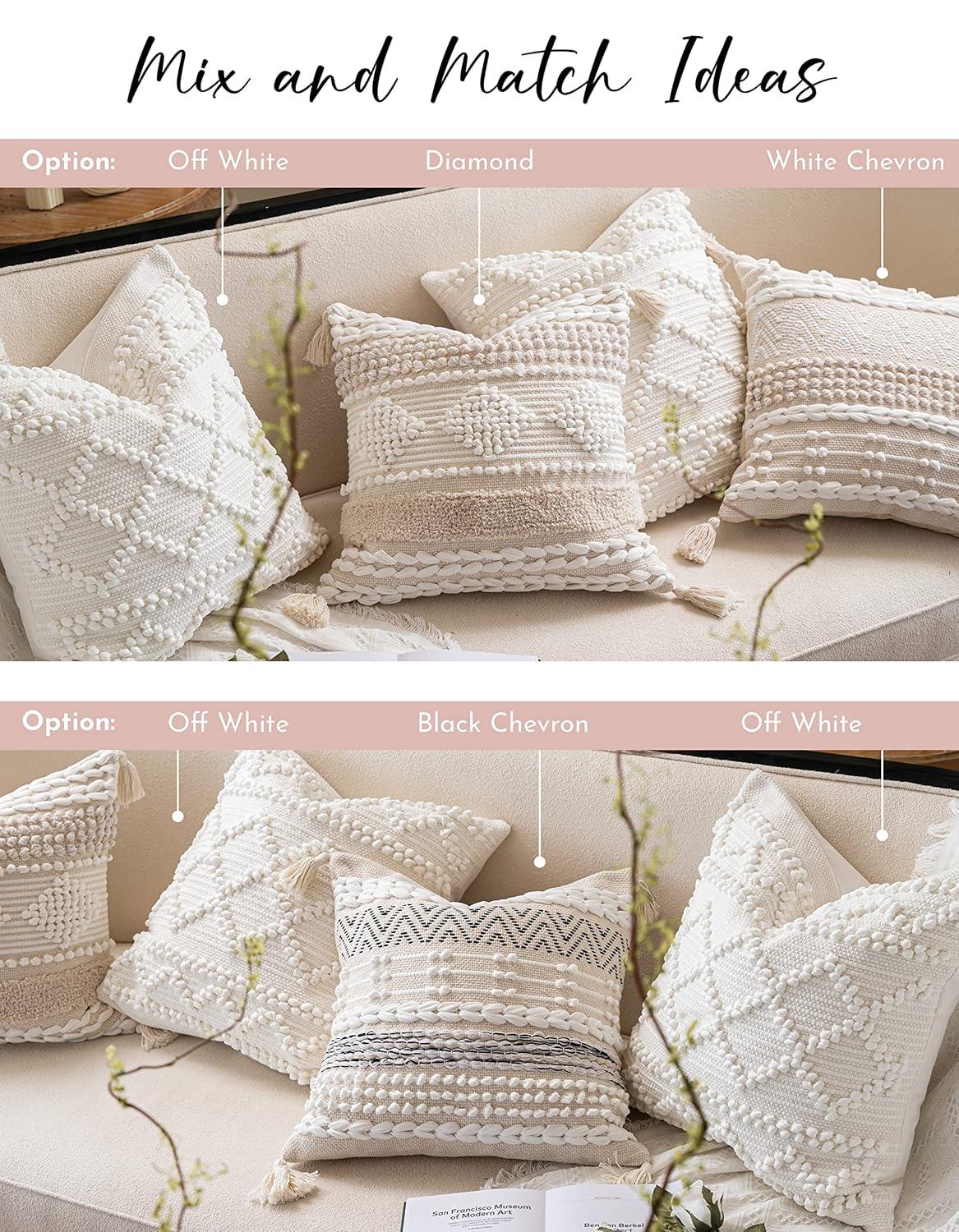 Pure White Decorative Throw Pillow Cover 20X20, Boho Accent Pillow for Couch, Square Modern Farmhouse Pillowcase for Living Room Couch Sofa Cushion Home Décor (Pack of 1)