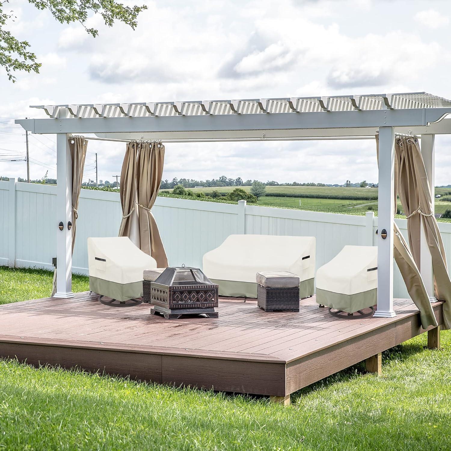 BINO Patio 3-Seater Sofa Cover,Outdoor Couch Cover Fits Up To 76W X 32.5D X 33H Inches,100% Waterproof Heavy Duty Patio Furniture Covers,Beige & Gray-Green