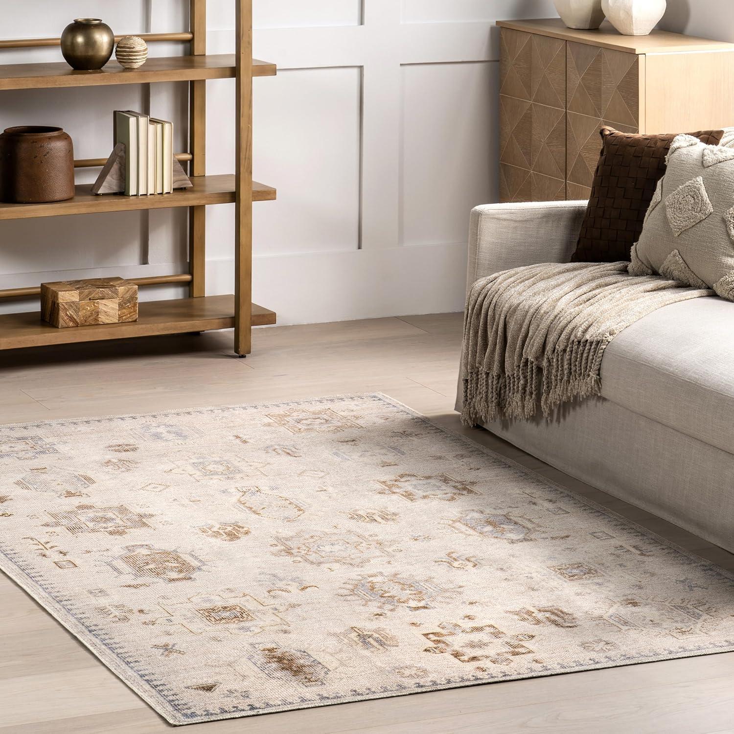 Nuloom Krystin Distressed Pet Friendly Machine Washable Area Rug, 5' x 8', Beige