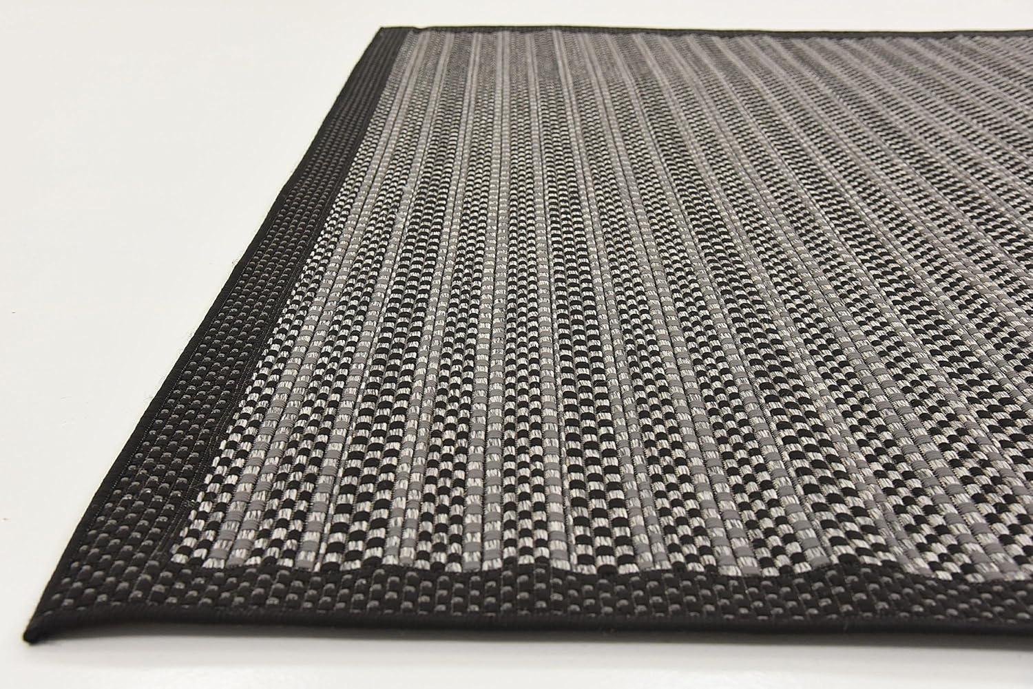 Gray and Black Striped Synthetic Outdoor Area Rug