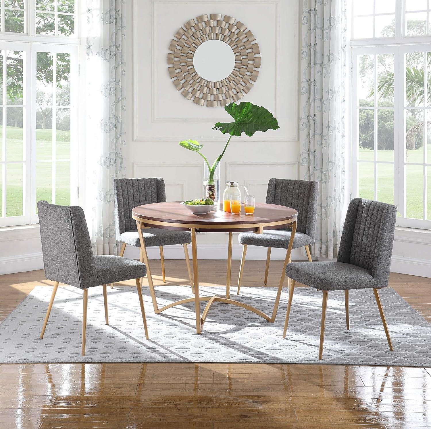 Eleanor Gray Linen Upholstered Dining Chair with Gold Metal Legs