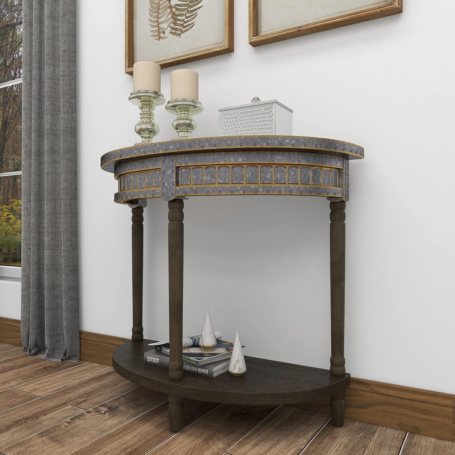 Traditional Half Round Side Table Beige - Olivia & May: Sturdy Iron Entryway Console with Shelf