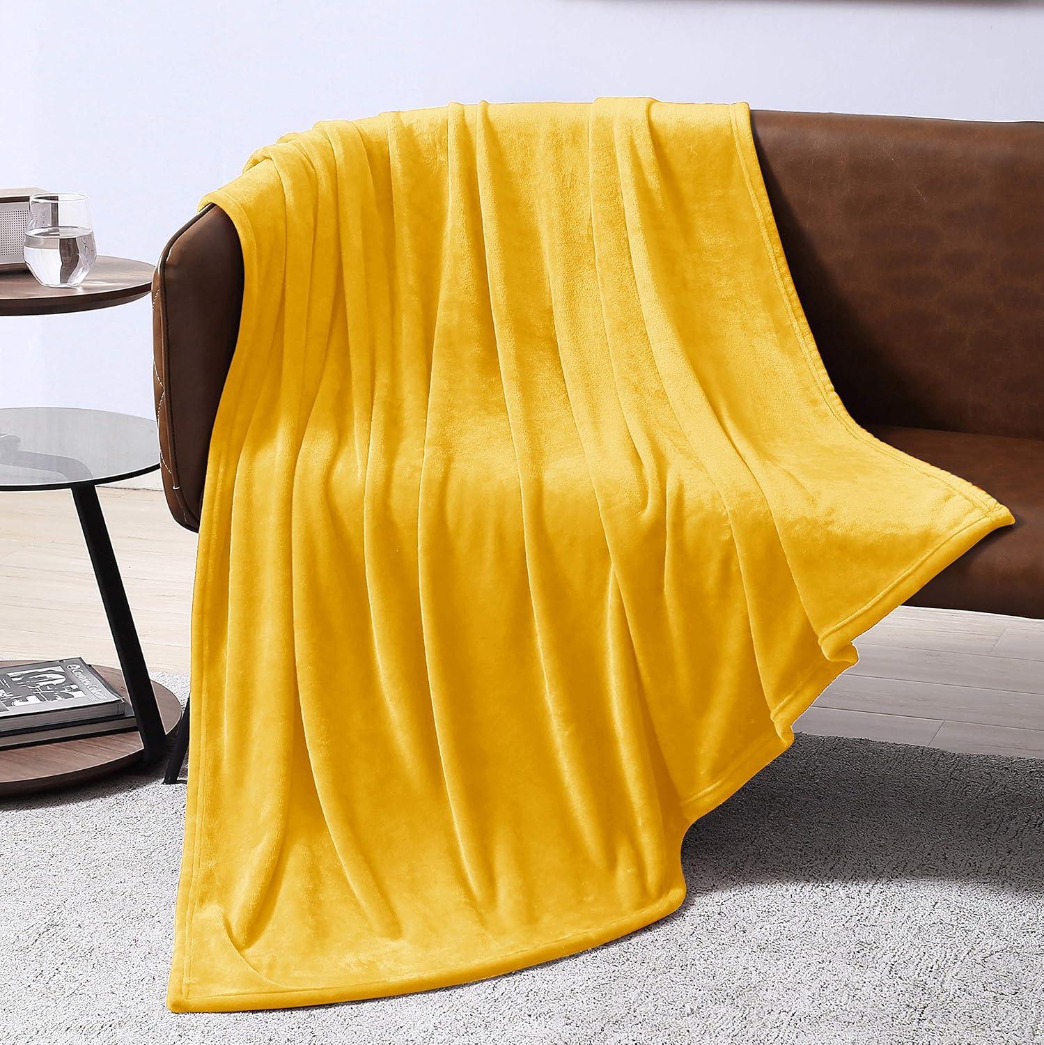 Queen Size Yellow Fleece Throw Blanket for Couch or Bed