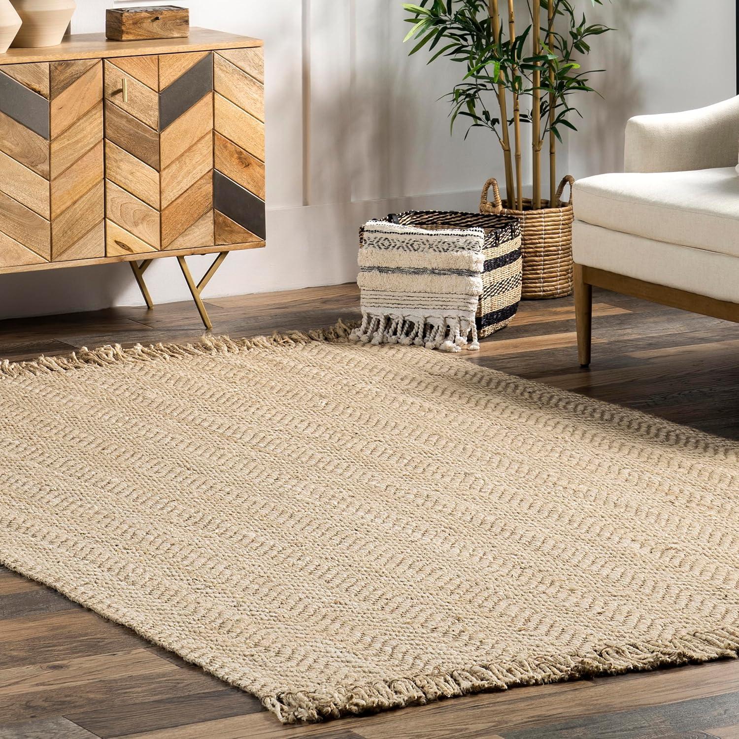 3'x5' Hand Woven Don Jute with Fringe Area Rug Brown - nuLOOM: Indoor Low Pile Rectangle, Stripe Pattern, Spot Clean
