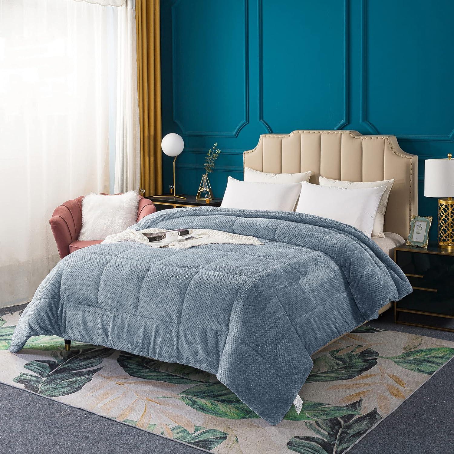 Kasentex Microfiber Reversible Comforter Super Ultra Soft Luxury Plush Sherpa, Machine Washable