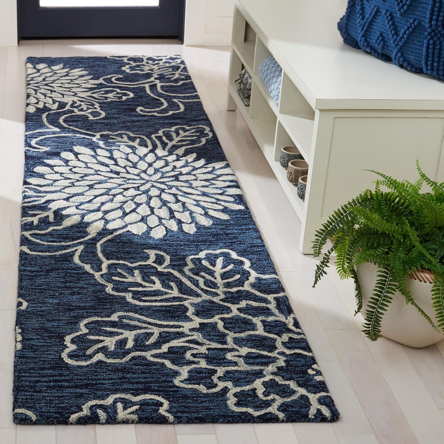 Jardin JAR602 Hand Tufted Runner Rug - Navy/Ivory - 2'3"x9' - Safavieh.