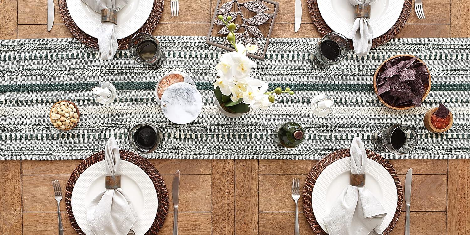Dark Green Braided Stripe Table Runner 15x72