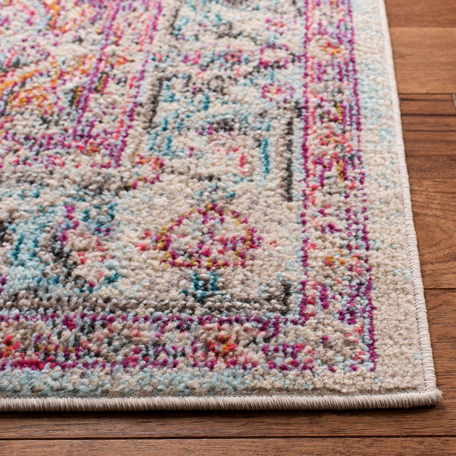 Handmade Beige and Fuchsia 8' x 10' Synthetic Area Rug