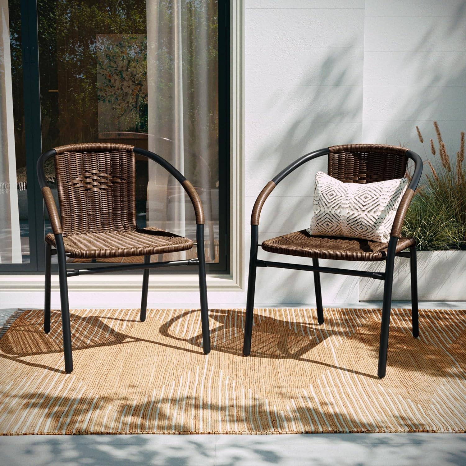 Flash Furniture Lila 2 Pack Medium Brown Rattan Indoor-Outdoor Restaurant Stack Chair