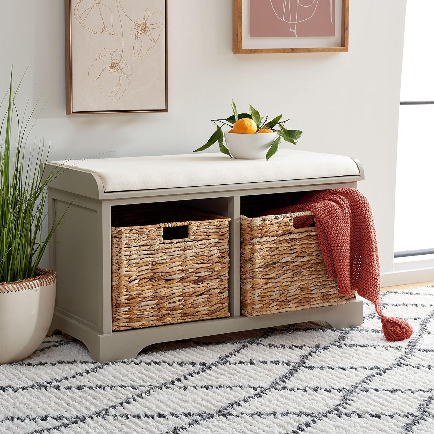 Freddy Wicker Storage Bench - AMH5736 - Vintage Grey - Safavieh