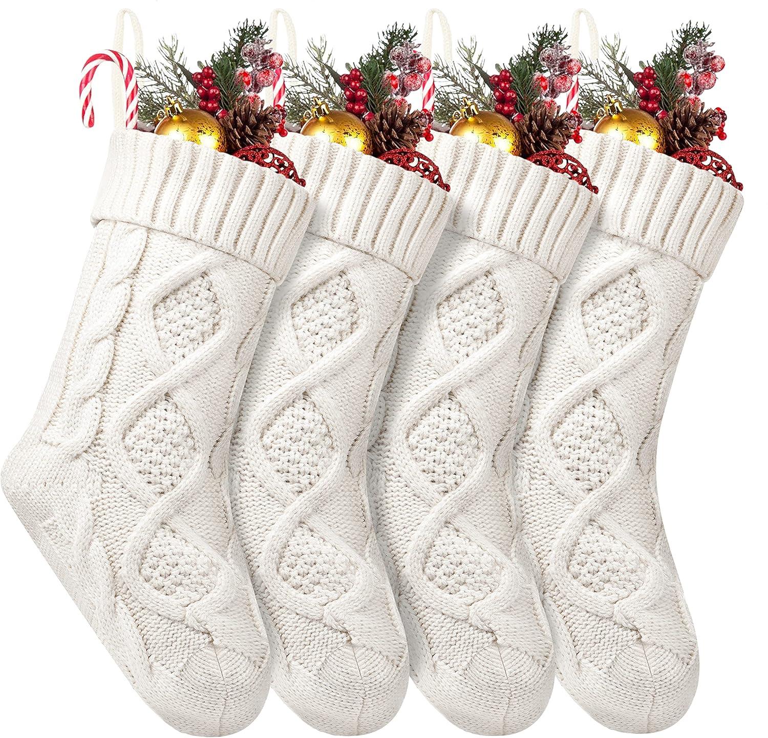 Ivory Cable Knitted 14-Inch Christmas Stockings Set of 4