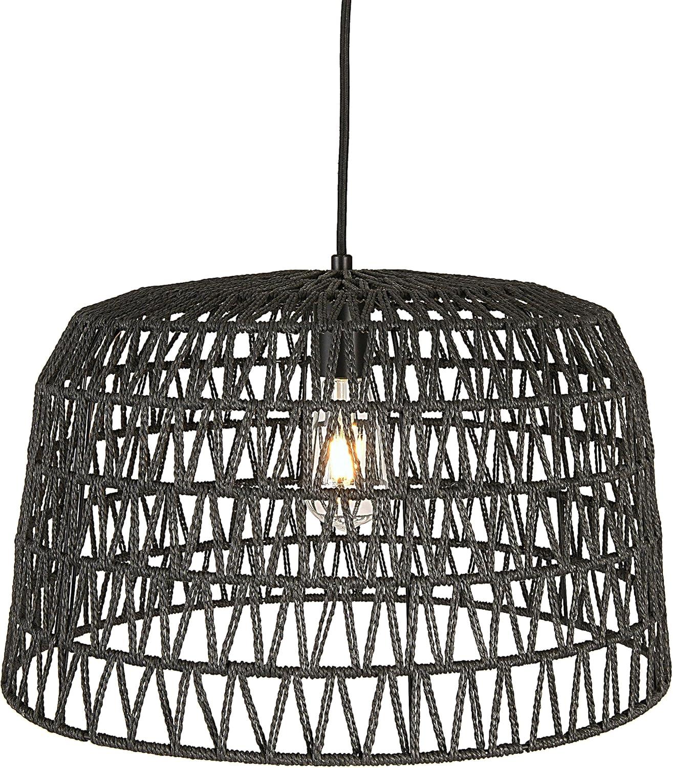 Creative Co-Op Open Weave Metal and Paper Rope Ceiling Light, Black