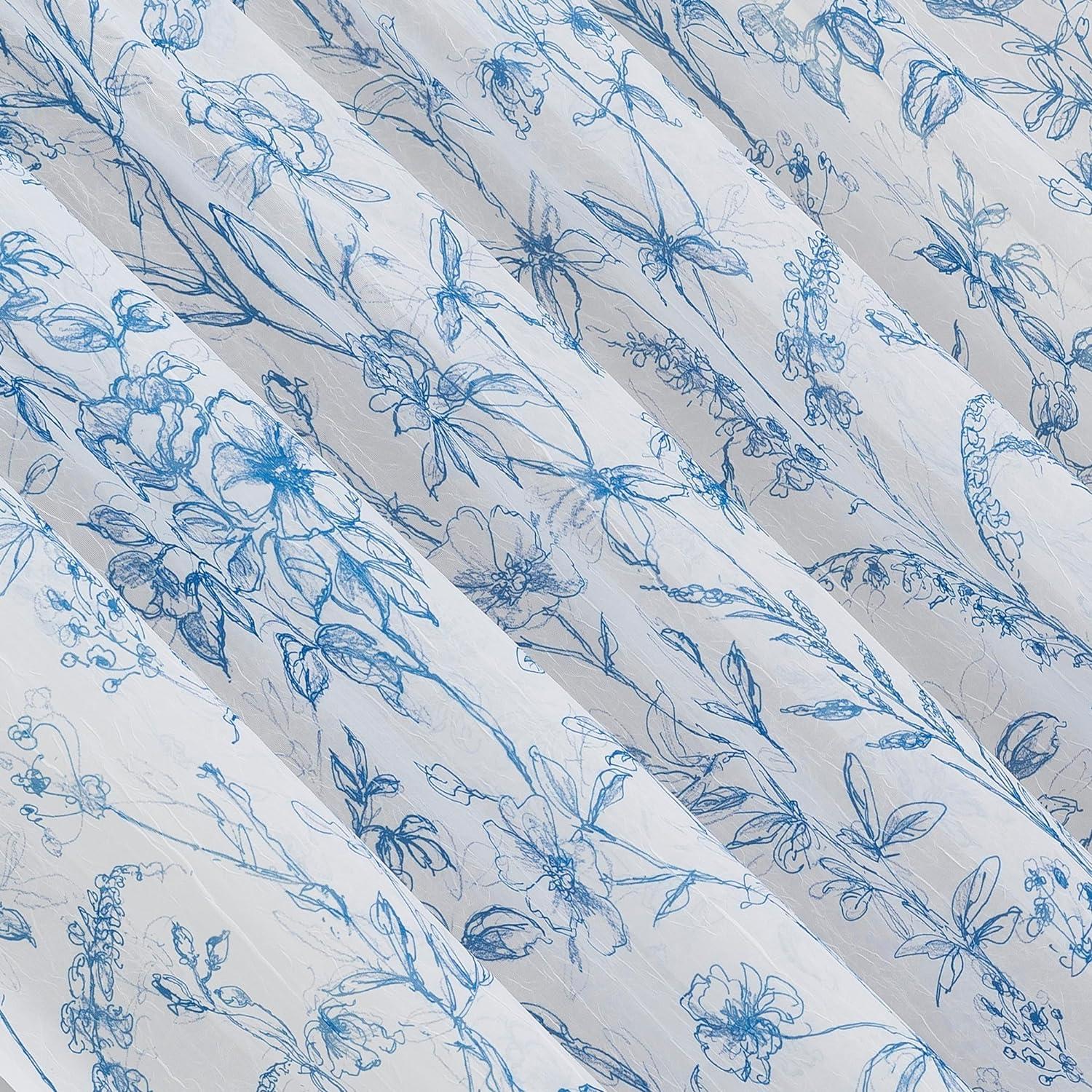 Chinoiserie Blue Floral Sheer Rod Pocket Curtain Panel 51" x 63"