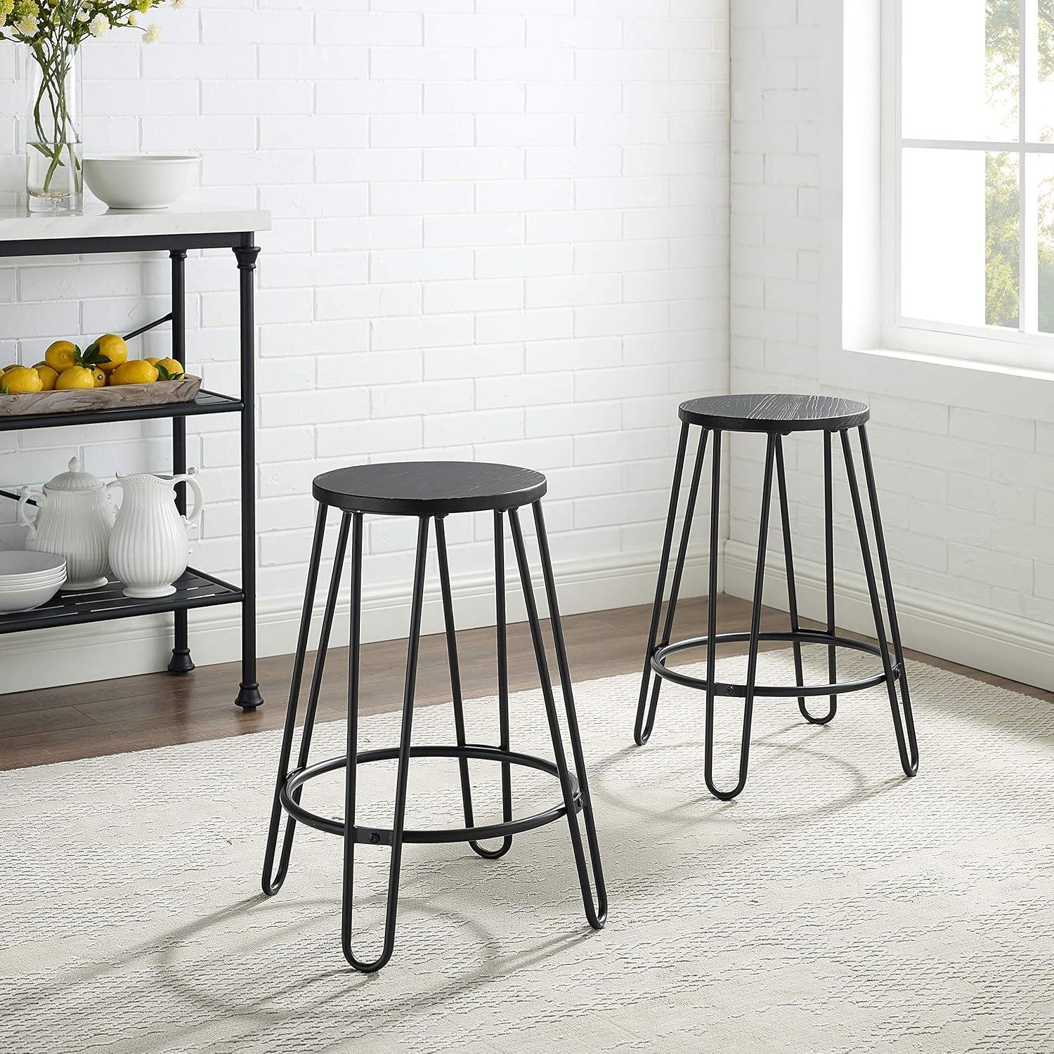 Crosley Furniture Ava Hairpin 24" Counter Stool, Set of 2, Black